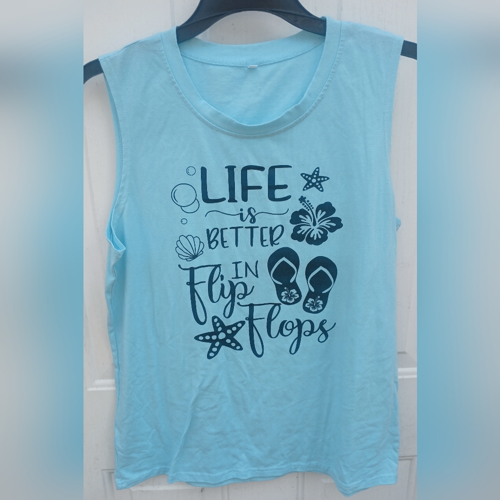 NWOT - Plus Size Women's Sleeveless Tee "Life Is Better In Flip Flops" Size 2XL